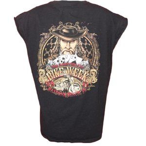 Daytona 2011 Bike Week Cut Sleeves Biker T-Shirt Gambler Poker 6 Shooters
